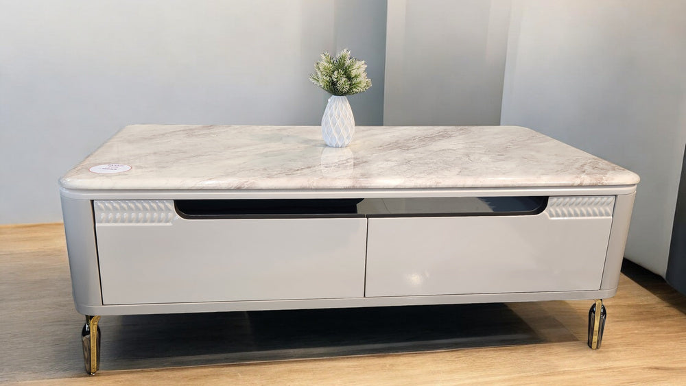 Evian marble Top Four Drawer Center Table In Grey Colour