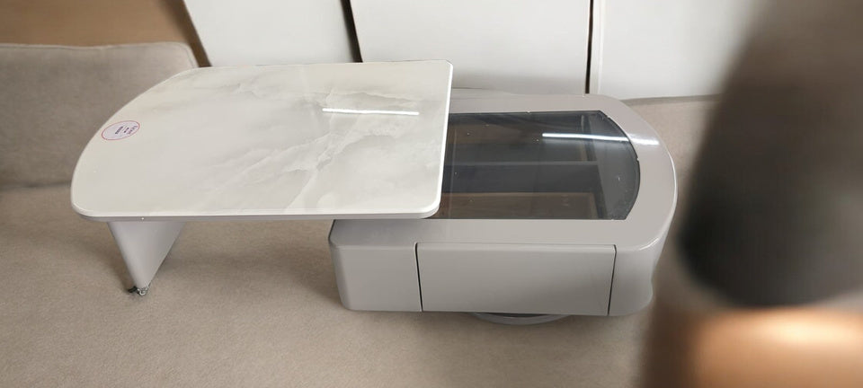 Evian New Unique 360 Degee Rotated Marble Top Center Table In Light Grey Colour