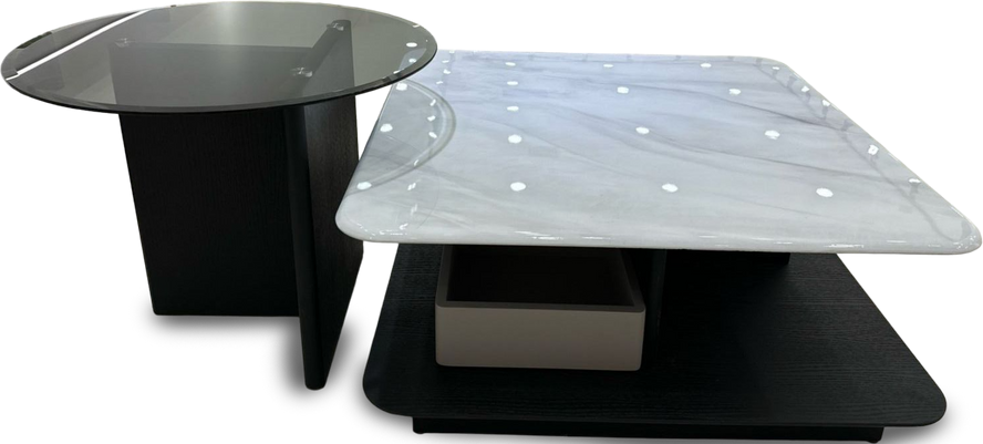 Evian New Wooden Marble Top Center Table In Light Grey Colour