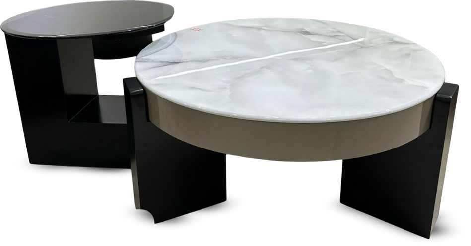 Evian New Wooden Marble Top Center Table In Light Grey Colour