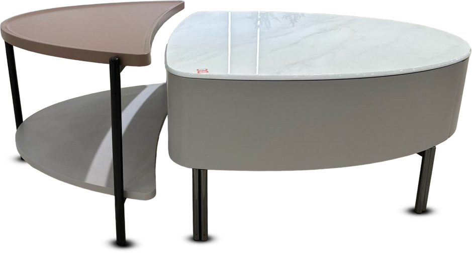 Evian New Wooden Marble Top Center Table In Light Grey Colour