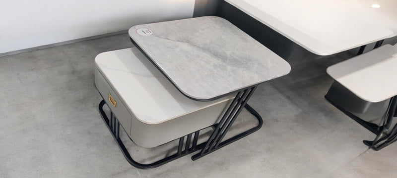 Evian New Square Ceramic Top With Drawer Center Table In Grey Colour