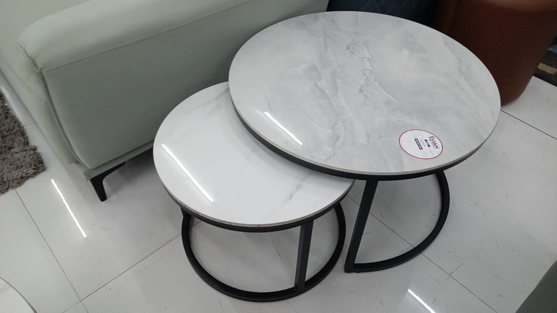 Evian New Round Ceramic Top Set Of Two Center Table in White Or Grey Colour