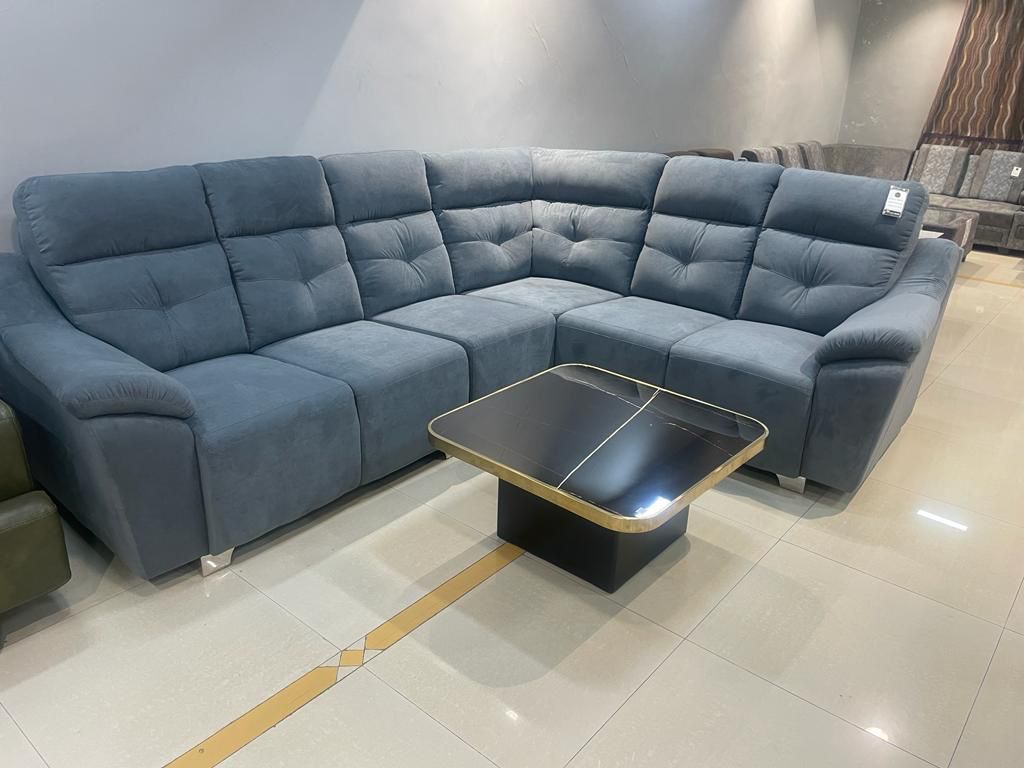 Evian Elephant Velvet L Shape Sofa In Blue Colour (ES-ELEPHANT)