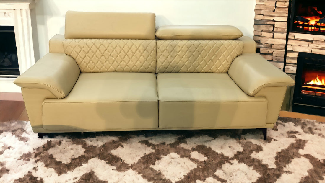 Evian Royal Celeb Rexine L Shape Sofa In Cream Colour (ES-42)