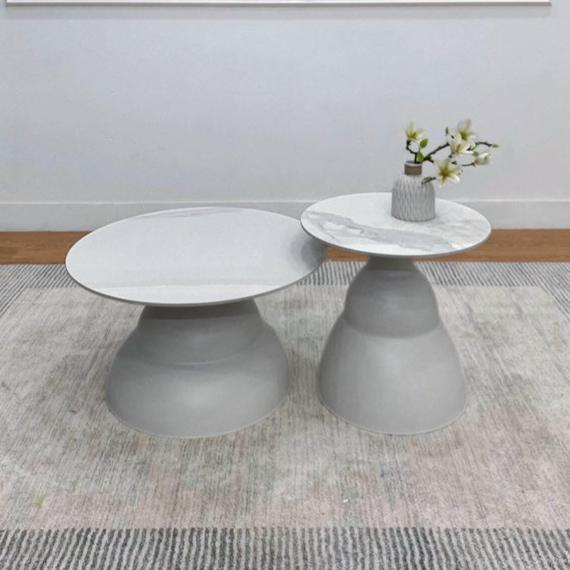 Evian Round Ceramic Top Mattel Base Center Table In Grey Colour