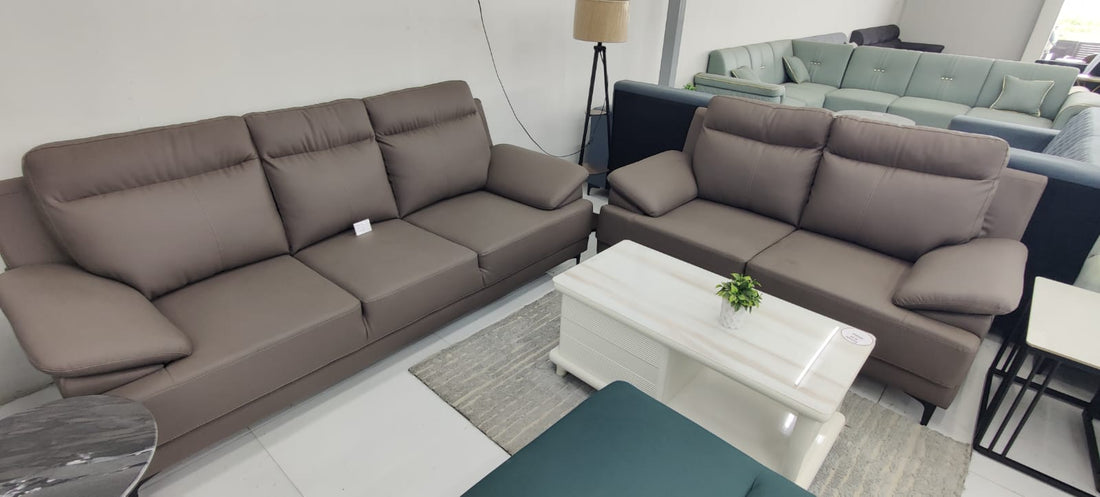 Evian New EverGreen 3 Seater Rexin Fabric Sofa In Dark Grey Colour